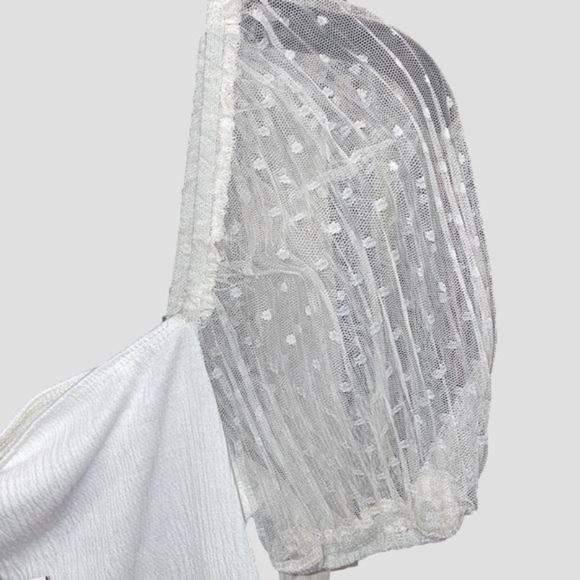 Evolutionary crop top womens medium white seersucker mesh sleeves off shoulder - Picture 2 of 4